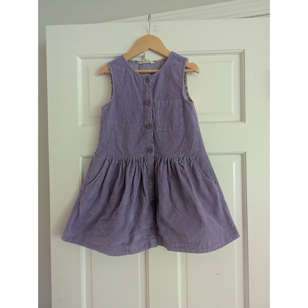 Mini Boden Purple Corduroy Pinafore Dress Size 6-7Y Button Down Pockets Cotton